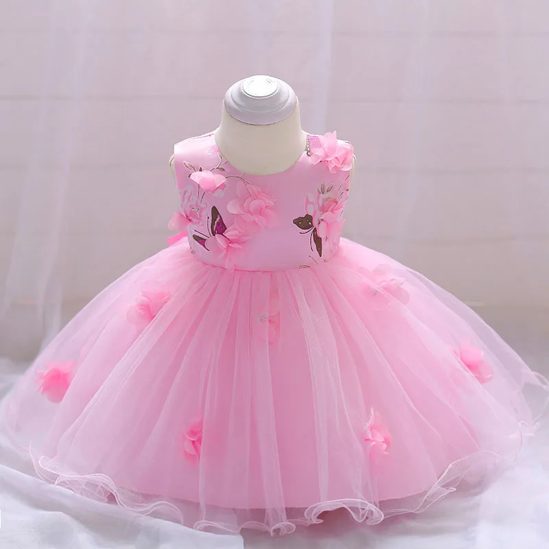 Baby Girl Butterfly Flower Pink Ribbon Dress Sleeveless For Wedding & Birthday - Image 2