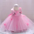 Baby Girl Butterfly Flower Pink Ribbon Dress Sleeveless For Wedding & Birthday