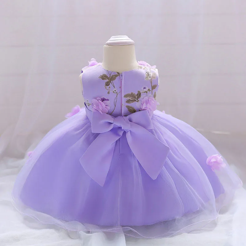 Purple Princess Flower Ribbon Dress Laced Sleeveless For Wedding & Birthday - Image 3