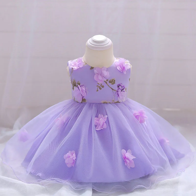 Purple Princess Flower Ribbon Dress Laced Sleeveless For Wedding & Birthday - Image 2