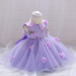 Purple Princess Flower Ribbon Dress Laced Sleeveless For Wedding & Birthday