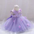 Purple Princess Flower Ribbon Dress Laced Sleeveless For Wedding & Birthday