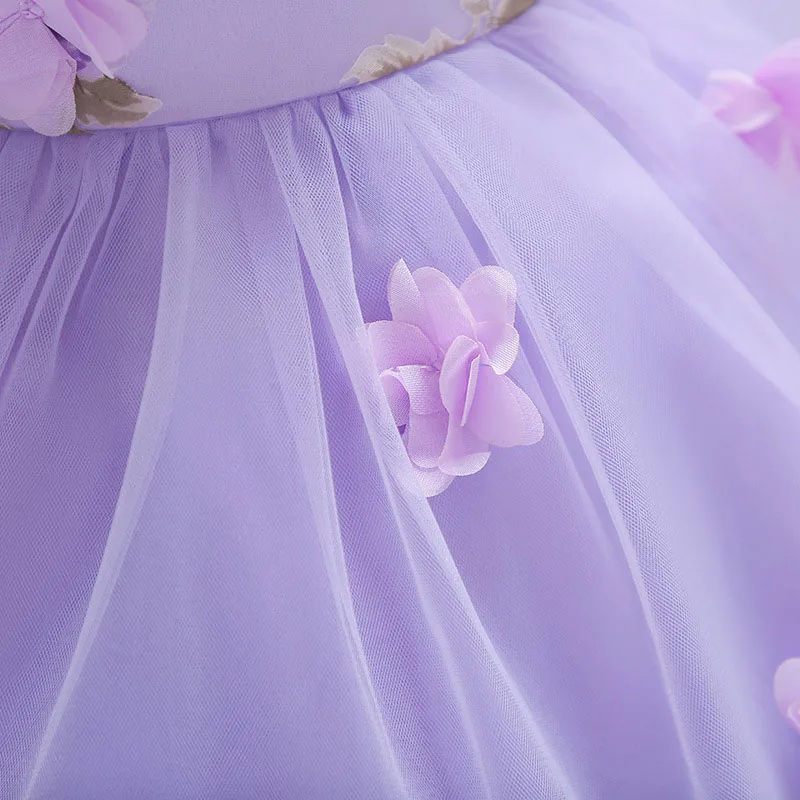 Purple Princess Flower Ribbon Dress Laced Sleeveless For Wedding & Birthday - Image 6