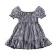 Puff Shoulder Gingham Pattern Ruffled Dress Short Sleeve