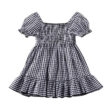 Puff Shoulder Gingham Pattern Ruffled Dress Short Sleeve