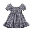 Puff Shoulder Gingham Pattern Ruffled Dress Short Sleeve