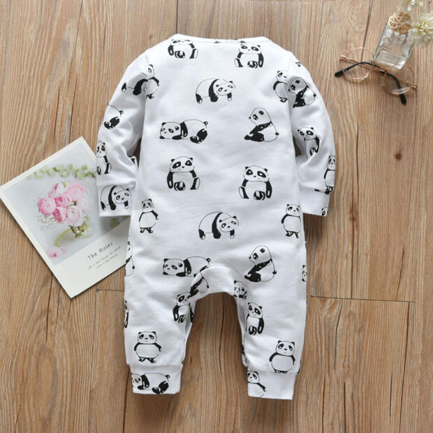 Baby Panda Print Sleepwear Henley Style Jumpsuit Long Sleeve - Image 2