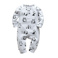 Baby Panda Print Sleepwear Henley Style Jumpsuit Long Sleeve
