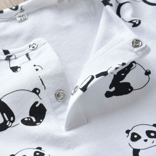 Baby Panda Print Sleepwear Henley Style Jumpsuit Long Sleeve - Image 3