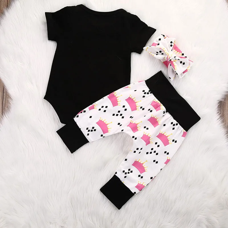 "I am a Princess" Crown Bodysuit Long Sleeves Pants Ribbon Headband - Image 3