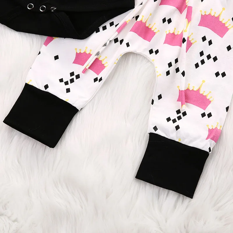 "I am a Princess" Crown Bodysuit Long Sleeves Pants Ribbon Headband - Image 5
