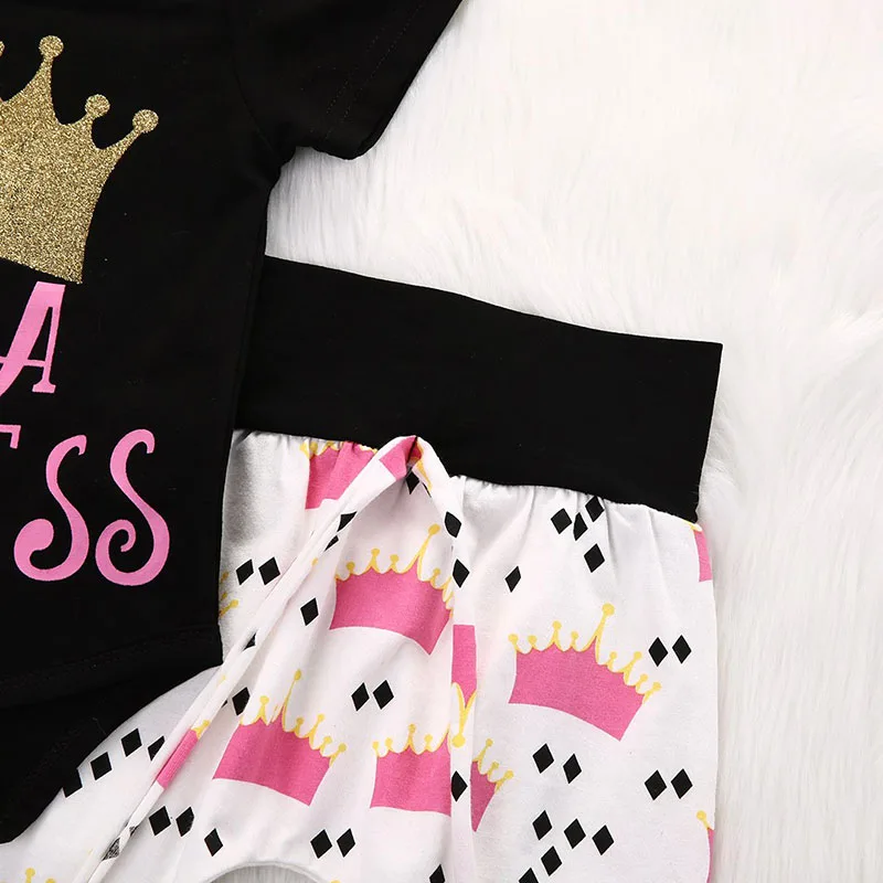 "I am a Princess" Crown Bodysuit Long Sleeves Pants Ribbon Headband - Image 4