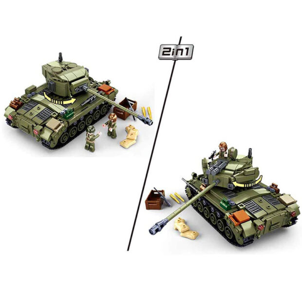 Sluban Pershing Tank USA M26E1 with Artillery Turret World War II Military Building Blocks Toy - Image 3
