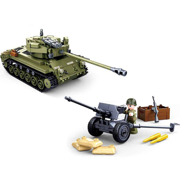Sluban Pershing Tank USA M26E1 with Artillery Turret World War II Military Building Blocks Toy - Image 2
