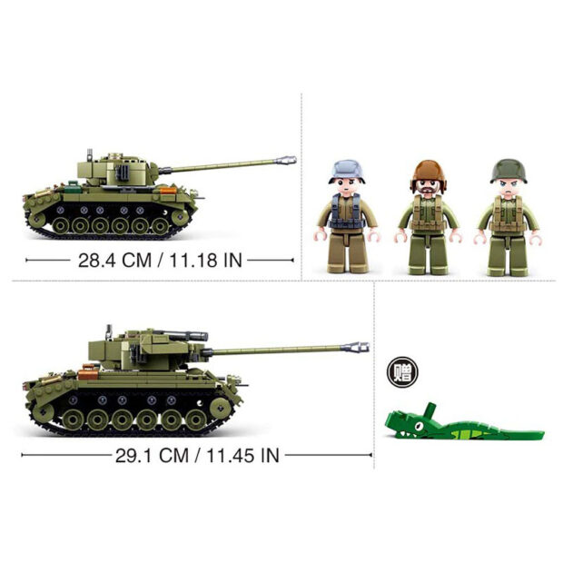 Sluban Pershing Tank USA M26E1 with Artillery Turret World War II Military Building Blocks Toy - Image 4