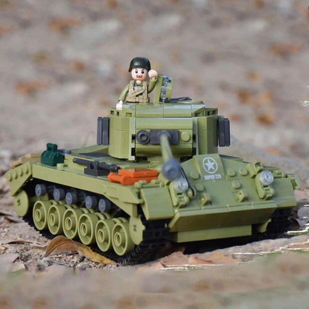 Sluban Pershing Tank USA M26E1 with Artillery Turret World War II Military Building Blocks Toy - Image 5