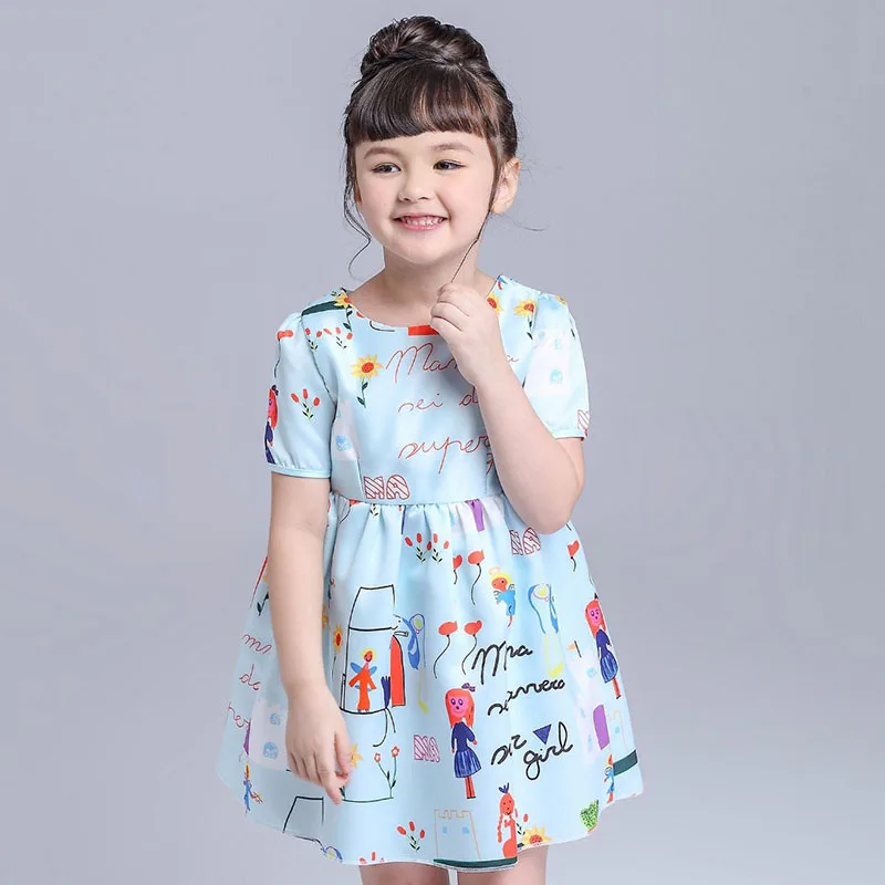 Toddler Girl Fantasy Castle Letter Drawing Print Short Sleeve Dress - Image 7