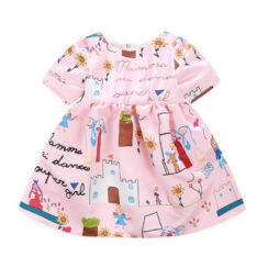 Toddler Girl Fantasy Castle Letter Drawing Print Short Sleeve Dress