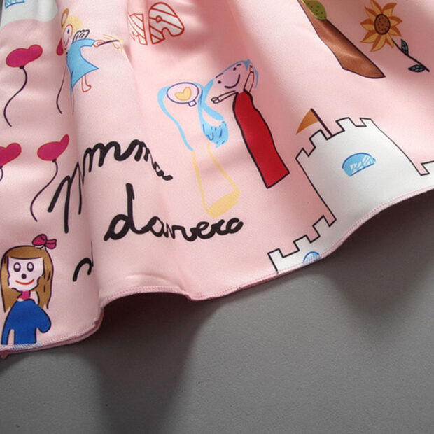 Toddler Girl Fantasy Castle Letter Drawing Print Short Sleeve Dress - Image 5