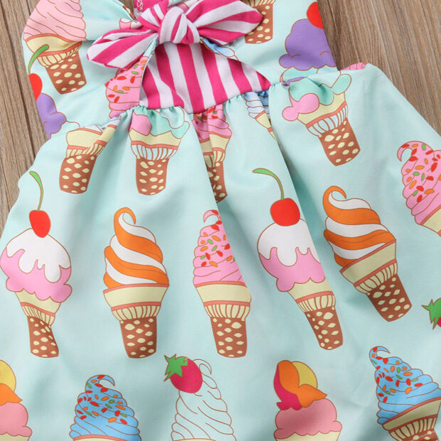 Toddler Girl Ice-Cream Print Mini Ribbon Dress Sleeveless - Image 4