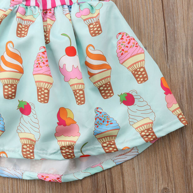 Toddler Girl Ice-Cream Print Mini Ribbon Dress Sleeveless - Image 5