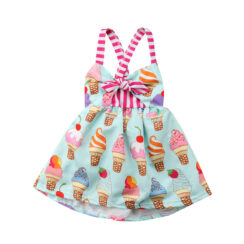 Toddler Girl Ice-Cream Print Mini Ribbon Dress Sleeveless