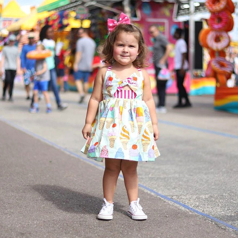Toddler Girl Ice Cream Print Mini Ribbon Dress Sleeveless