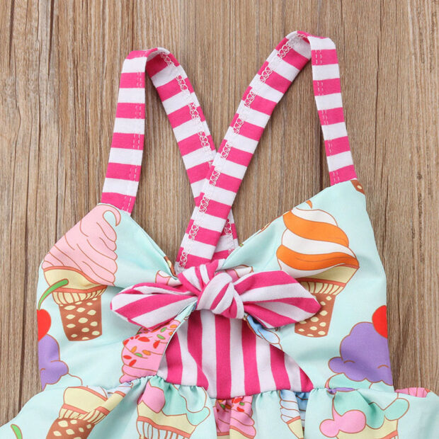Toddler Girl Ice-Cream Print Mini Ribbon Dress Sleeveless - Image 3