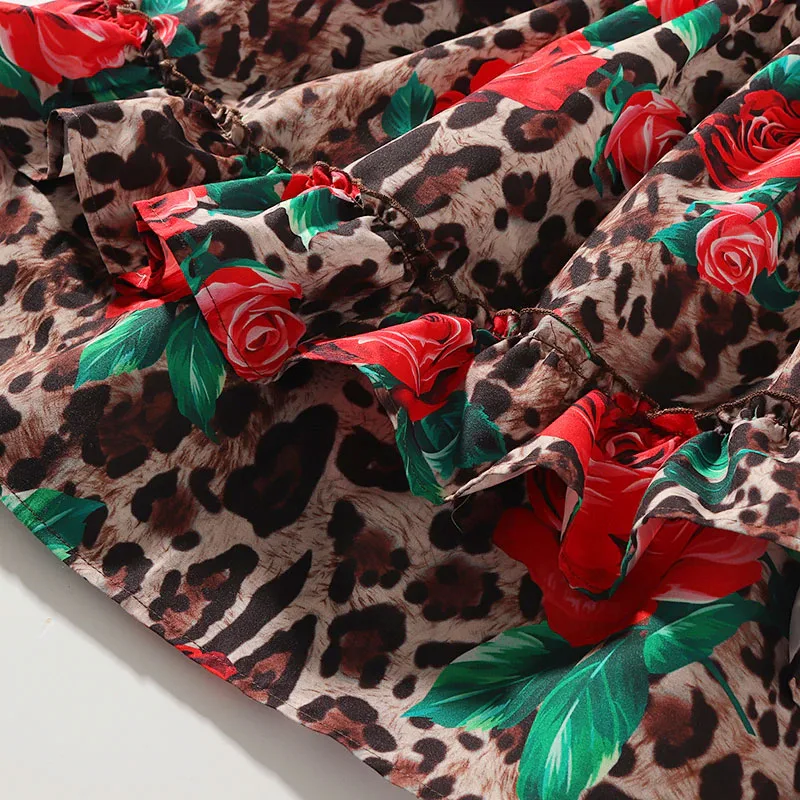 Toddler Girl Leopard & Rose Pattern Sleeveless Ruffled Dress Tiered Sundress - Image 6