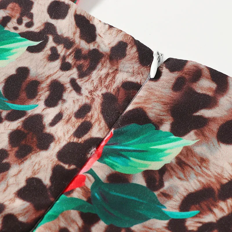 Toddler Girl Leopard & Rose Pattern Sleeveless Ruffled Dress Tiered Sundress - Image 4