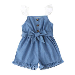 Baby Sleeveless Strap button Jumpsuit with Belt