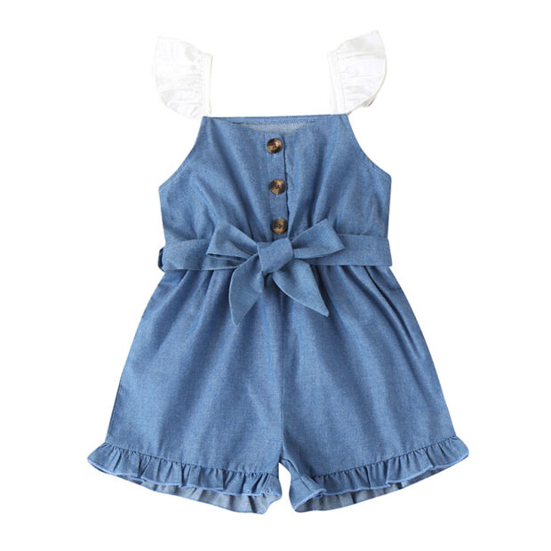 Sleeveless Strap Button Jumpsuit with Ribbon Bow Belt